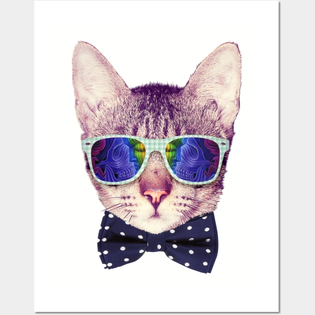 Hipster Cat with Glasses and Bow Tie Sticker Wall Art by mullian